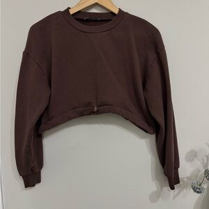 Zara Brown Cropped Sweatshirt Adjustable Bungee Hem Small